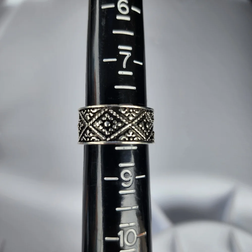 Tibetan Silver wide engraved Etched Chunky Carved band ring size 8 NWT